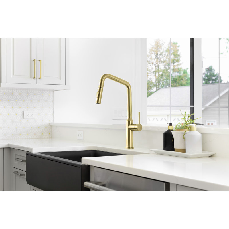 KIBI Macon Pull Down Kitchen Faucet, Brushed Gold, Without Soap Dispenser