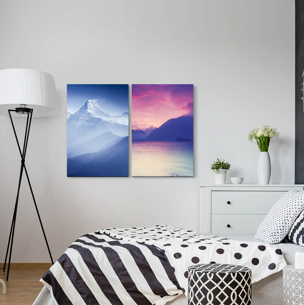 2-tlg. Leinwandbilder-Set - Fotografie "Berggipfel Schneegipfel Himalaya Mount Everest Mountaineer"