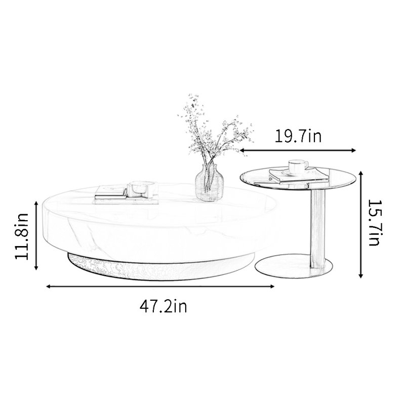 Ensemble de tables basses rondes en marbre de qualité supérieure, H 11,8 po x L 47,2 po x l 47,2 po
