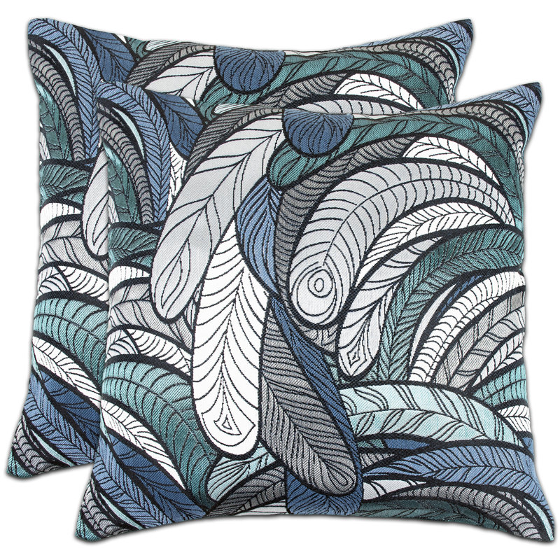 Grey And Teal Feather Elegant, Decorative Throw Pillow Cover (18wx18l) Set Of 2