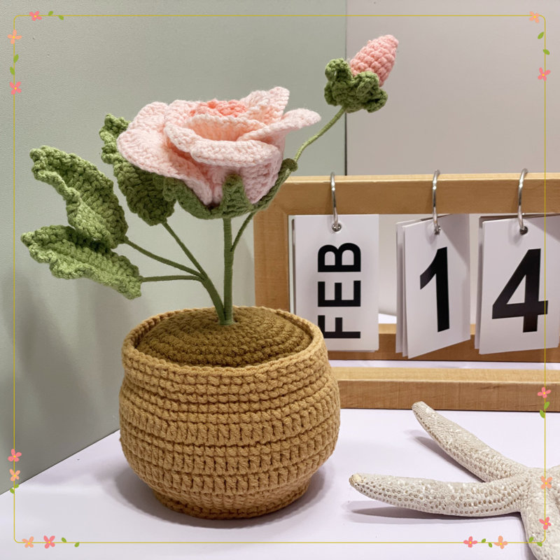 2025 New Year Gift Handmade Rose Of The Potted Flowers, Pink