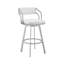 Tabouret de bar rotatif 26 po avec repose-pieds Orlen, similicuir blanc et base en métal argenté Orlen