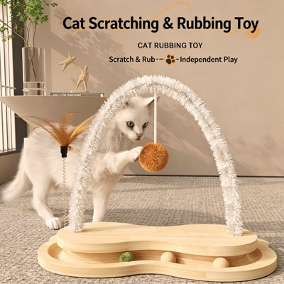 Arched Cat Self-Cleaning Toy, Multi-functional Indoor Cat Toy, Includes Rolling Ball, Feather Stick and Hanging Soft Ball