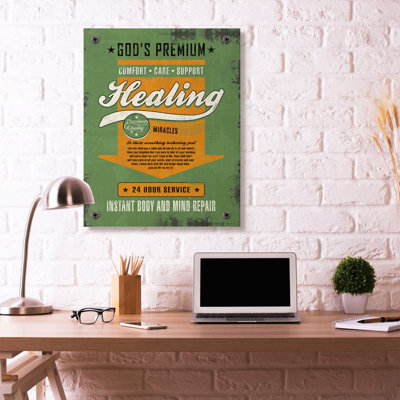 « cicatrisation miracles rétro, vert orange design » par l’ester kay, impression sur toile
