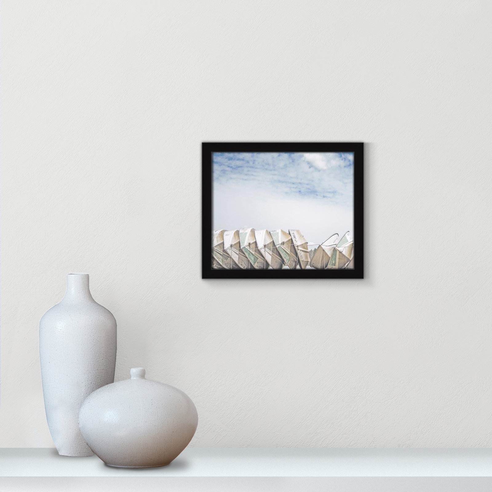 Hennecy "Wooden Boats" Print by Leah Straatsma, 13" H x 15" W x 1.25" D, Satin Black
