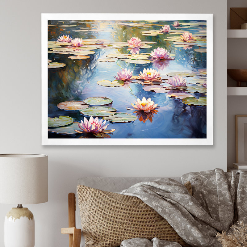 «Monets Water Lily Pond Reflections 2 - Lake», art mural, Cadre de coin blanc fermé, H 24 po x l 32 po x P 1 po