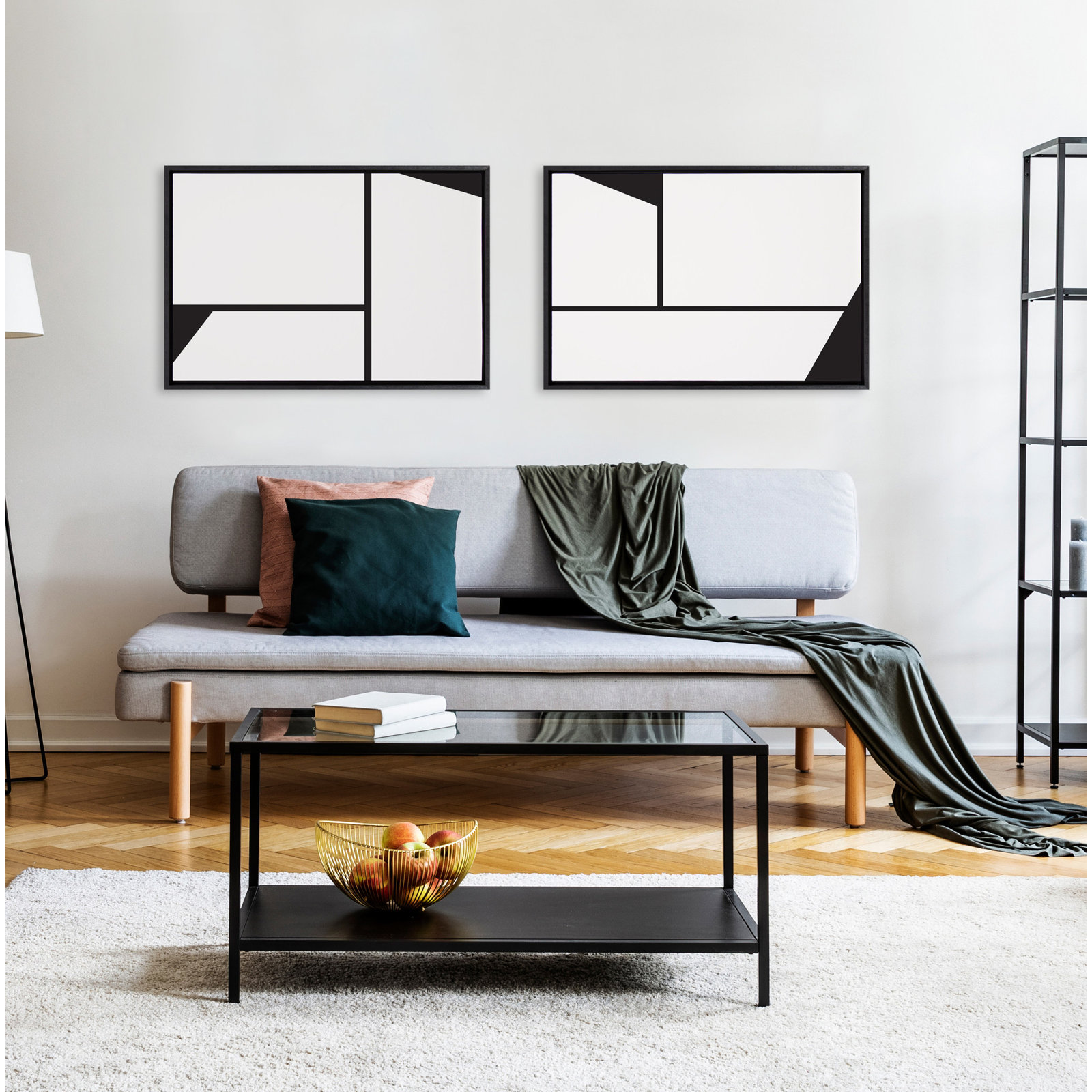 Bauhaus Sleek Abstract Art, Black Frame, 33" W x 23" H