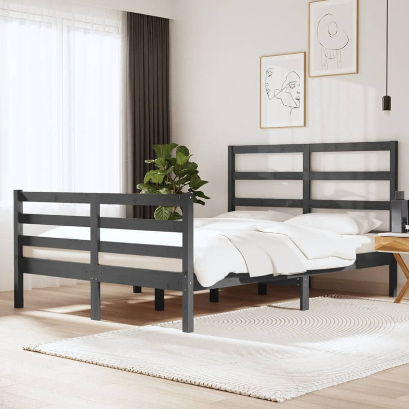 Bed Frame Solid Wood, Grey, 200 x 200 cm