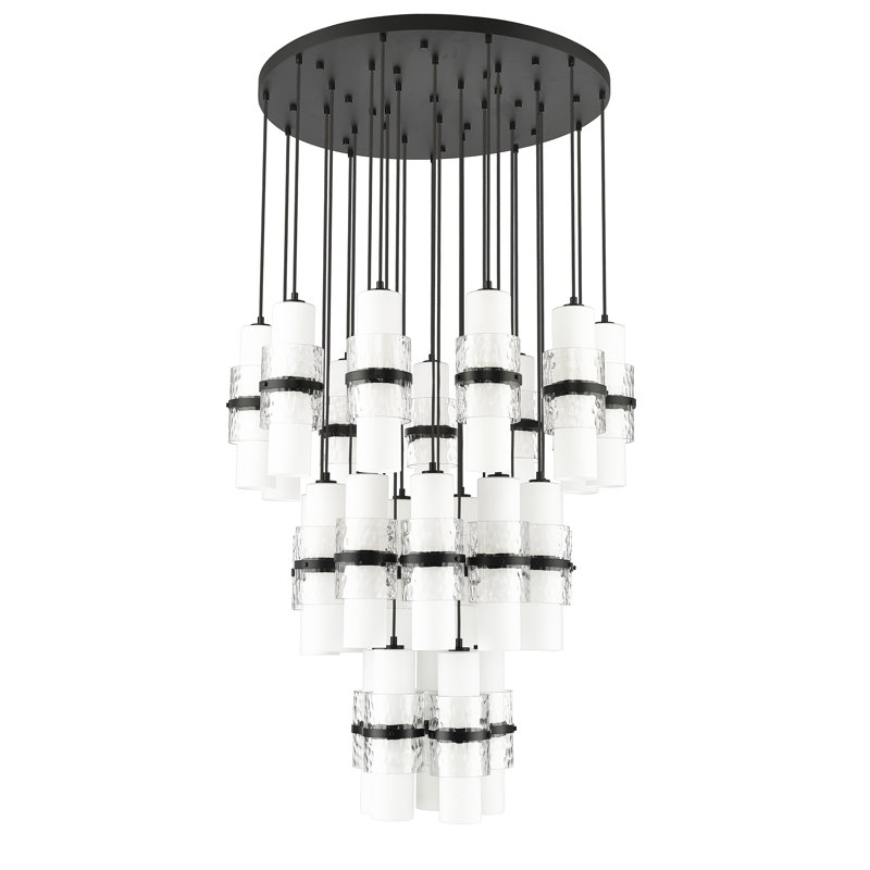 Lustre à niveaux multiples 27 lumières Bryelle, Noir mat