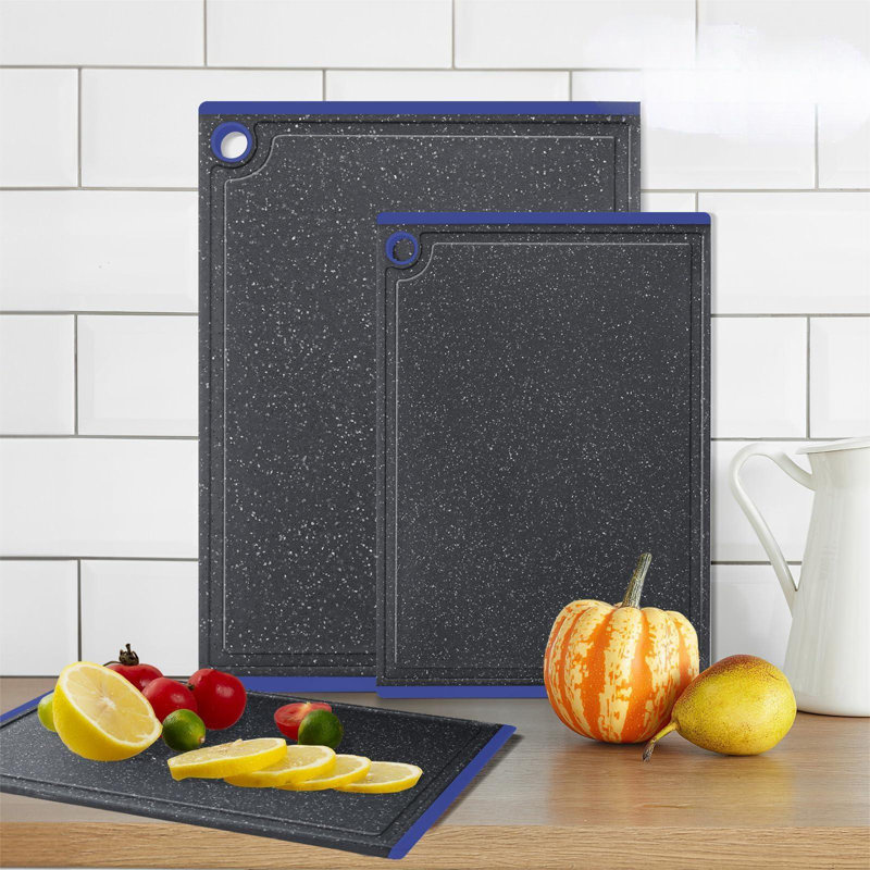 Blue and Black Rectangular Plastic Cutting Board Set, 3-Piece