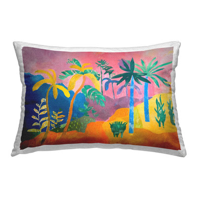 Vivid Tropical Palms Printed Outdoor Throw Pillow Design by Ramona Murdock