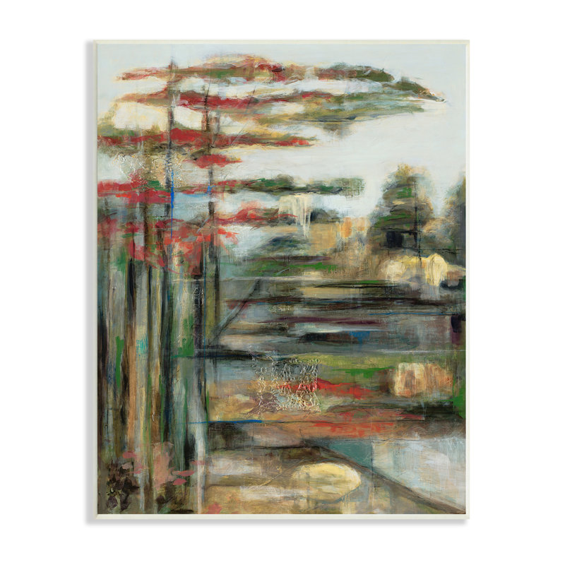 Paysage rustique de forêt, distorsion linéaire - Image, H 19 po x l 13 po, Bois