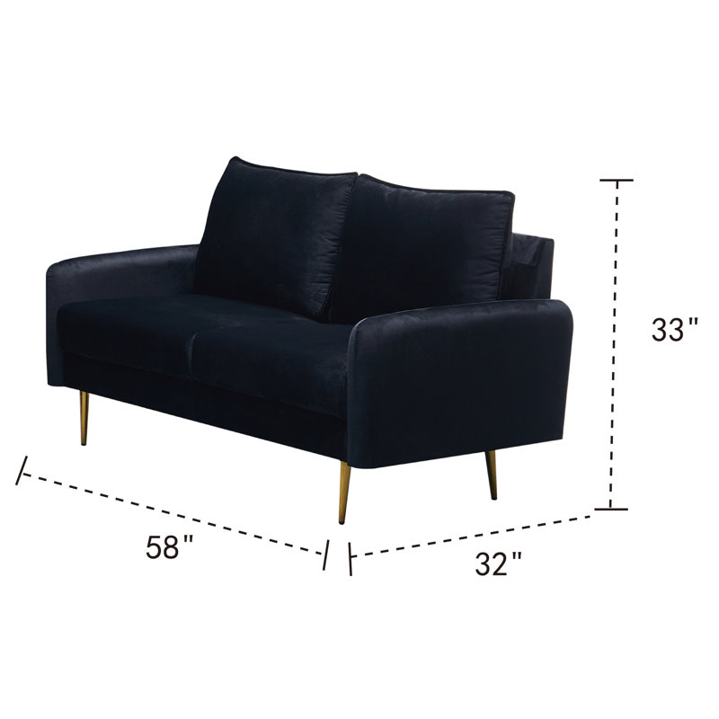Causeuse à accoudoirs arrondis 57,8 po Govany, Velours noir, H 33 po x l 57,8 po x P 31,7 po