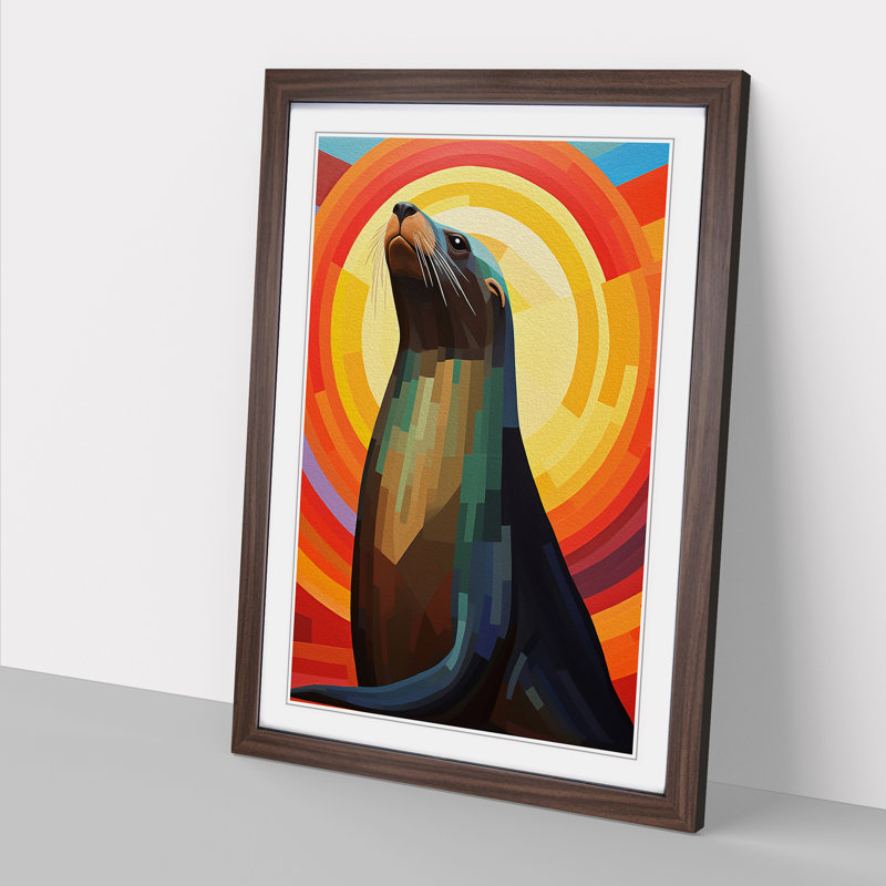 Sea Lion Constructivism No.3 - Single Picture Frame Print on Wood, 34cm H x 25cm W x 2cm D, Walnut
