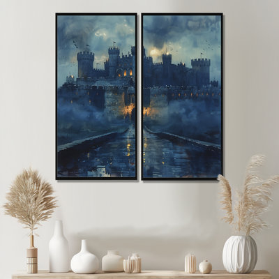 Château bleu moyen-âge III - impressions d'art sur toile bleues, 2 pièces