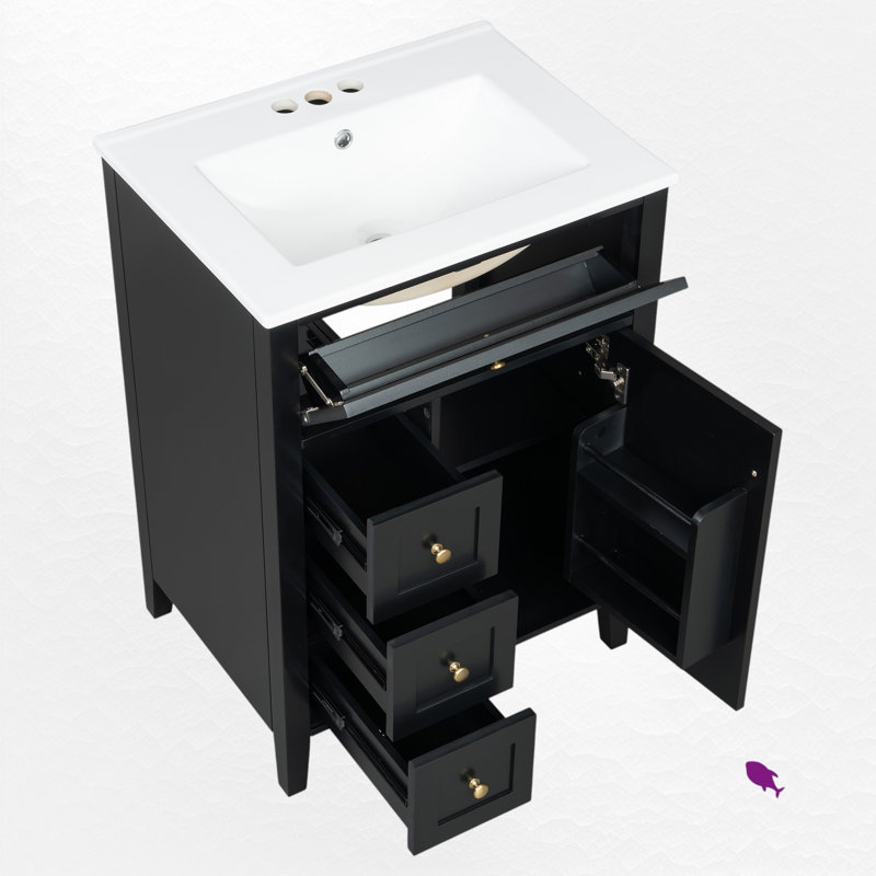 24" Single Bathroom Vanity Set, Black, Gold