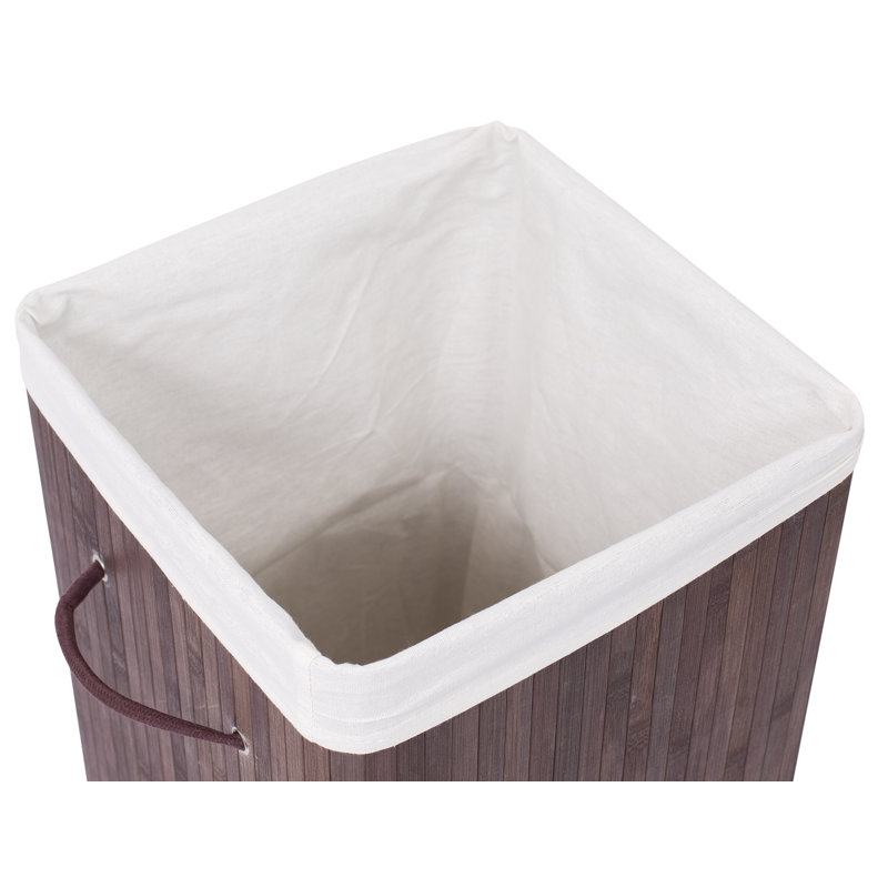 Espresso Bamboo Square Laundry Hamper with Lid and Cloth Liner