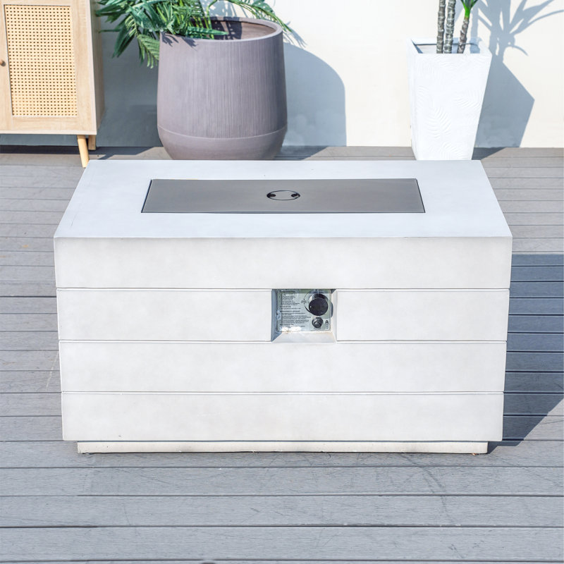 Padgett Rectangle Concrete Propane Smokeless Fire Pit Table with Hidden Fuel Tank, Gray