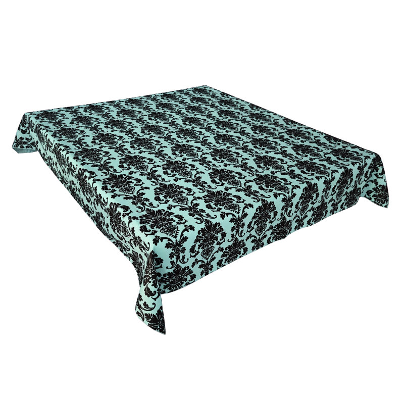 Floral Poplin Damask Tablecloths, Aqua, 84" Rectangle
