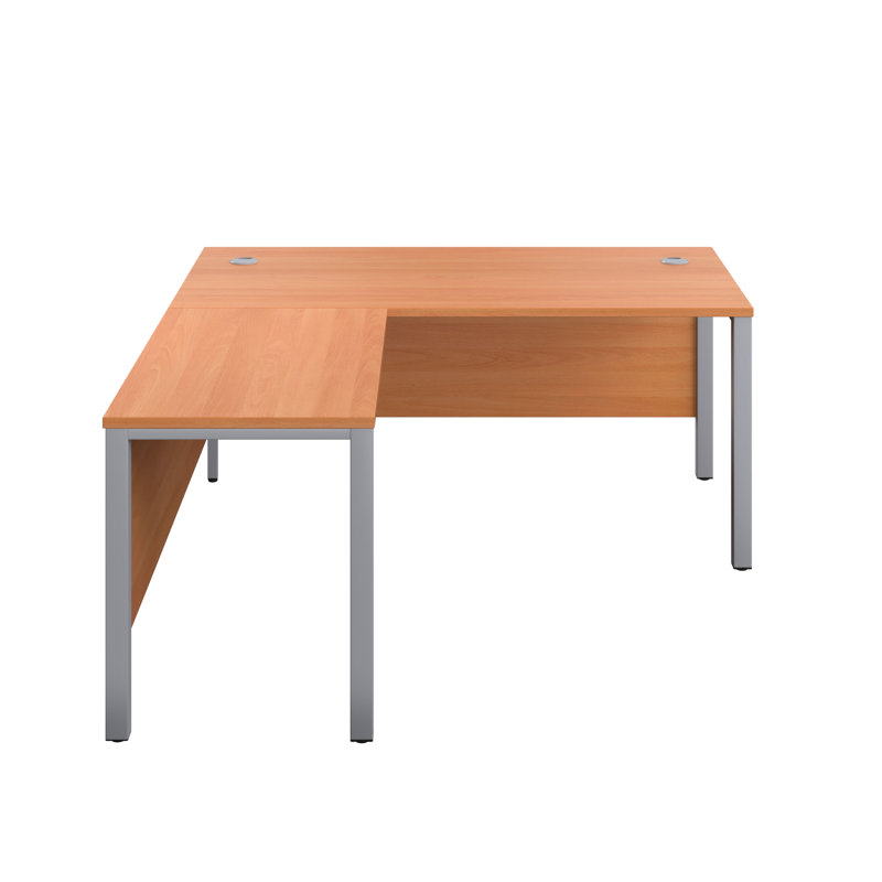 Buariki L-Shaped Metal Base Executive Desk, 73cm H x 180cm W x 180cm D, Left Hand Return, Beech/Silver