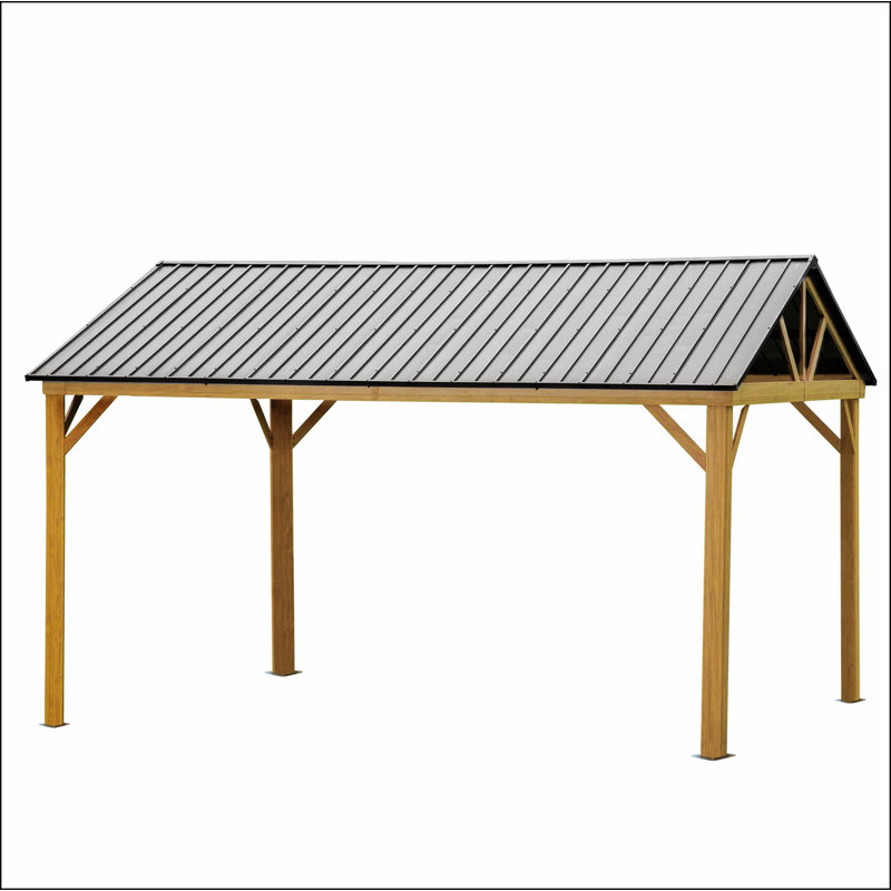 Pavillon de jardin extérieur en aluminium 12 pi x 14 pi avec toit en pignon en acier galvanisé pour terrasse