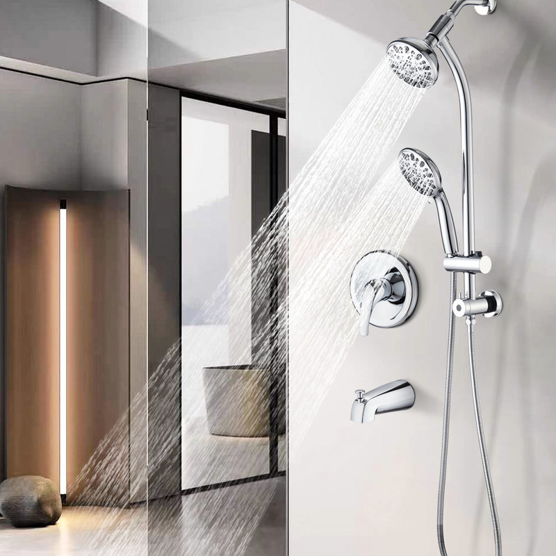 Douche à barre coulissante en acier inoxydable avec double tête à 7, perceuse et 7 réglages