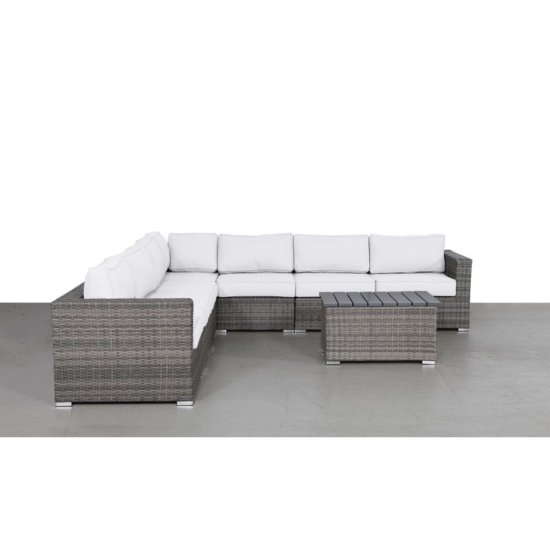8 Piece Wicker Sectional Seating Group with Sunbrella Cushions, Mixed Gray