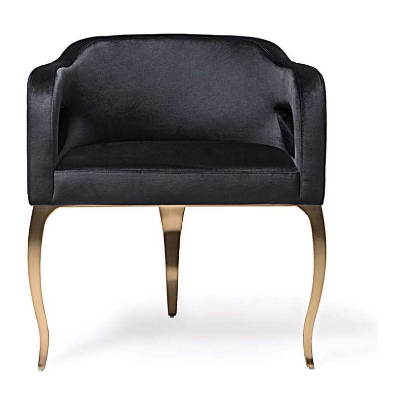 Iseminger 19'' H Velvet Upholstered Armchair, Black, Brushed Titanium Gold