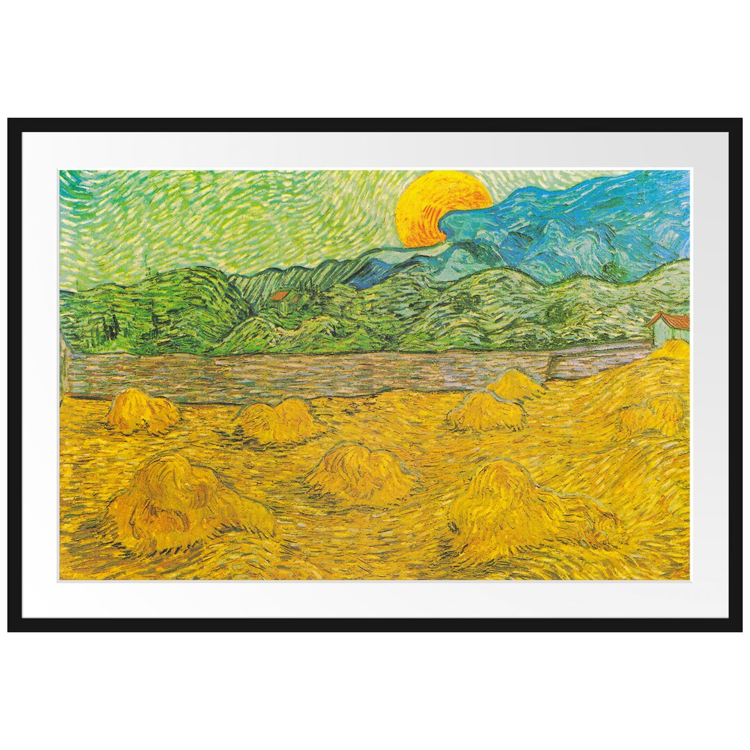 Gerahmter Kunstdruck Landschaft mit Weizen Heap von Vincent Van Gogh