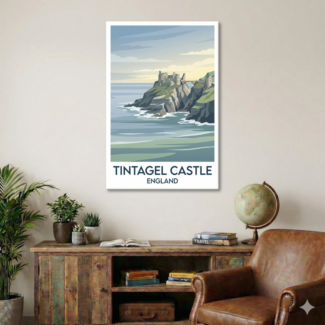 Tintagel Castle, England - Romantic Coastal Ruins Travel Poster. Giclée Print On Wrapped Canvas. Wall Art, Home Decor - Castles & Palaces, England - W