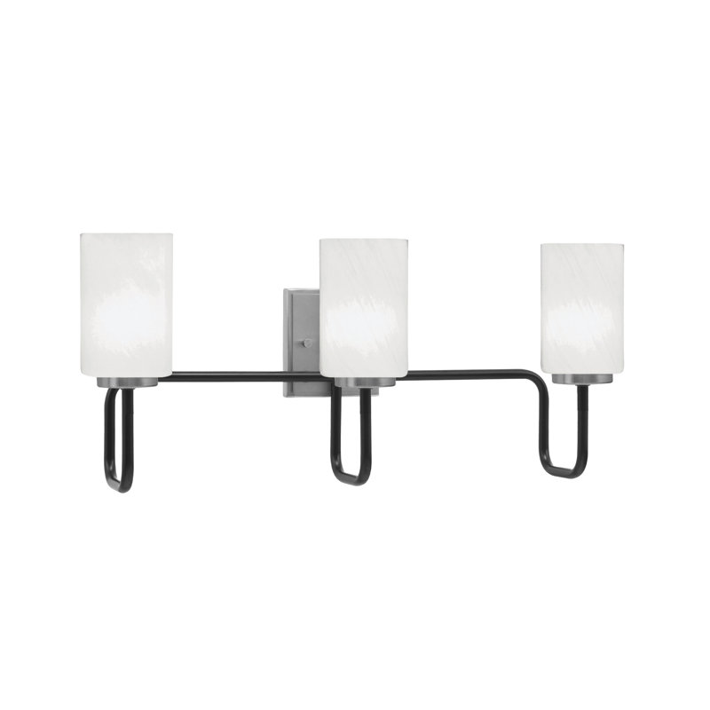 Barre d'éclairage de salle de bain 3 lumières Amarmula, noir mat et finition graphite, verre marbré blanc 4 po, Noir / nickel