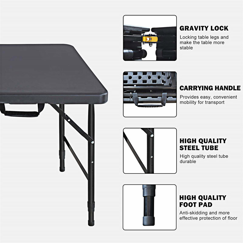 Table de camping portable pliante, Noir