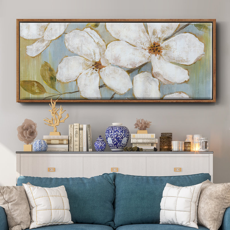 White Blossoms- Framed Canvas