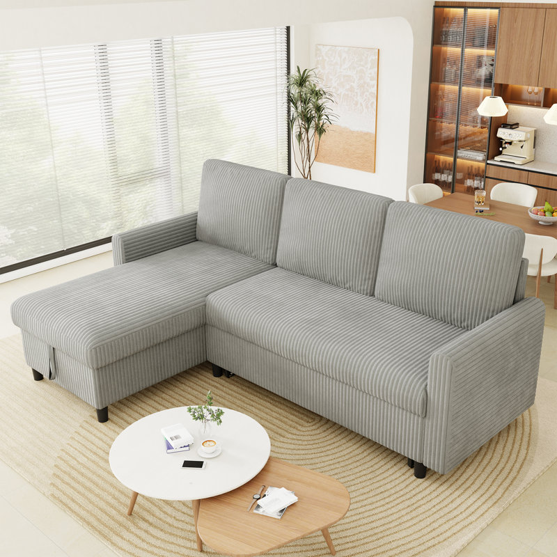 77.2" Upholstered Convertible Sleeper Sofa Bed , Light Gray