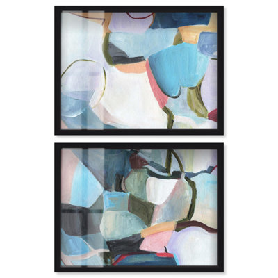 Mosaïques de couleurs II - Ira Comleva Hedon, grande reproduction sous verre en deux parties par Art Remedy, cadre noir, 44 x 33