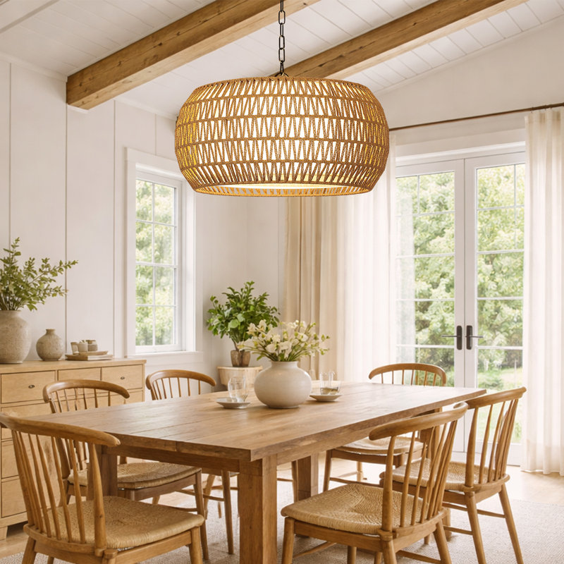 Lustre tambour Anela, Naturel, H 13 po x l 27 po x P 27 po