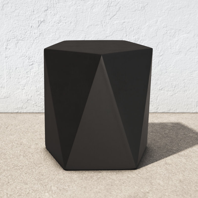 Elyas Matte Black Stone Pentagonal Outdoor Side Table