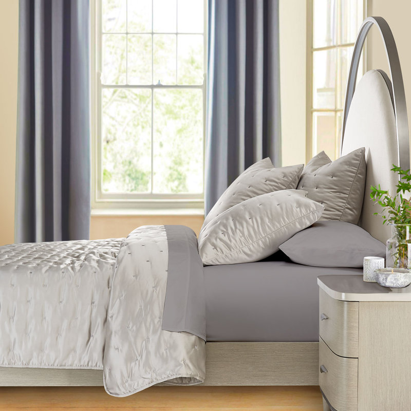 Gray and Silver Reversible Queen Quilt Set with Euro Shams