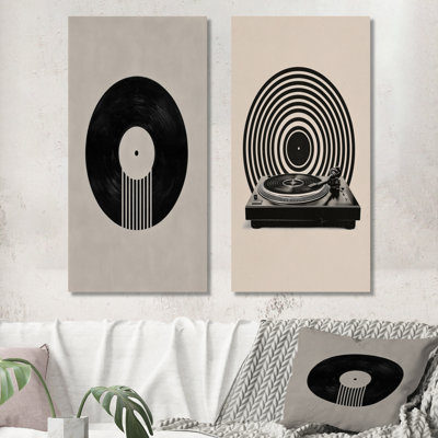 Vinyle rétro noir et gris - impression de décor mural en métal 2 panneaux Scenic