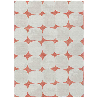 5' X 8' Salmon Beige And Ivory Abstract Washable Indoor Outdoor Area Rug