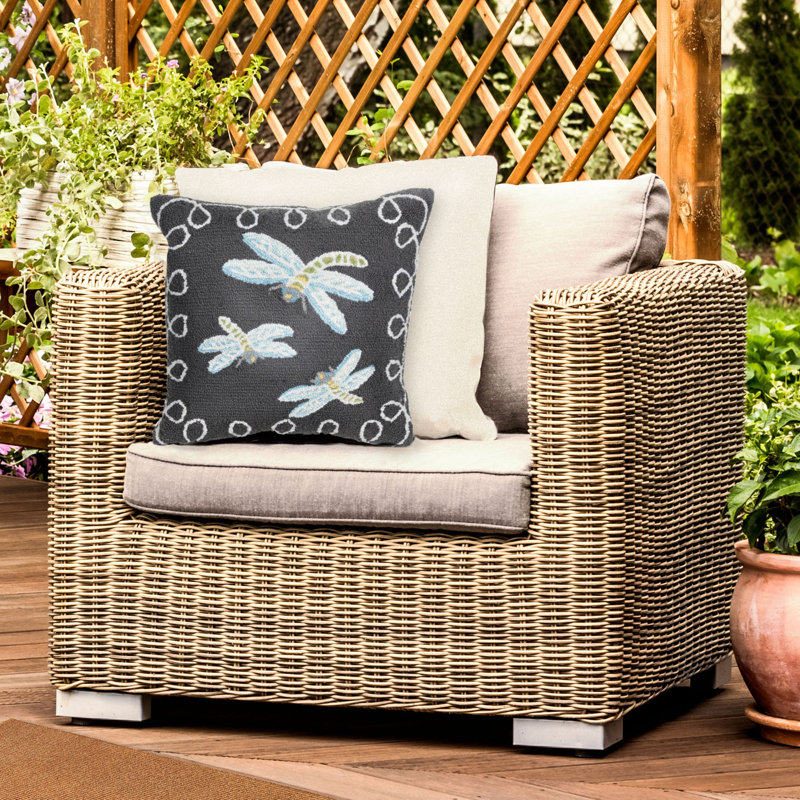 18" Square Black Polyacrylic Dragonfly Throw Pillow