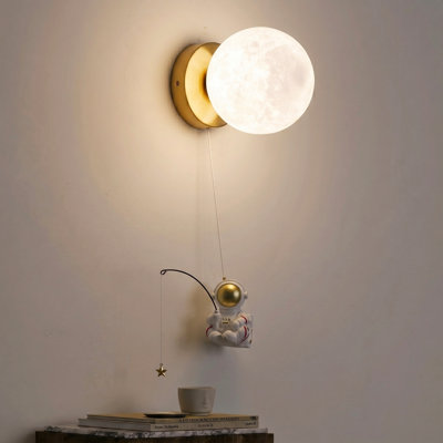  Swinging Astronaut Moon 1-Light Hardwired Wall Sconce with 3D Printed Shade