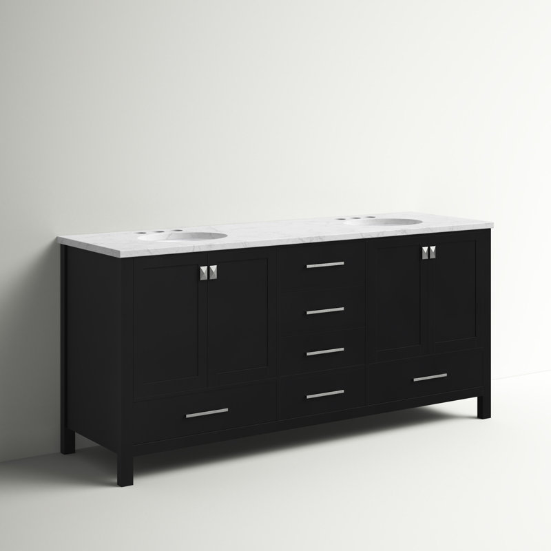 Ensemble de meuble-lavabo large 72 "Irene, Noir, Quartz Calacatta