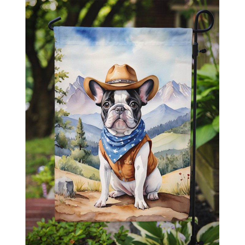 Drapeau Cowboy Welcome Garden, Bouledogue français bleu / brun