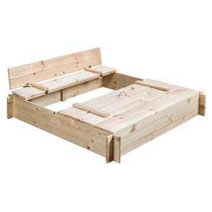 SwingKing 120cm x 20cm Solid Wood Square Sandbox with Cover