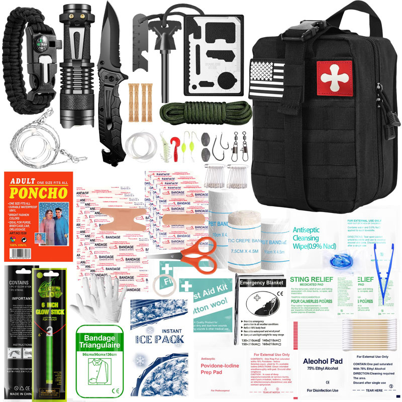 BEACHWATER POOL & SPA, LLC Survival Kit, 174 Pieces Survival Gear, First Aid Kit IFAK With Molle System, Essential Gear For Camping, Car Fishing Hunting Outdoor Adventure Emergency Medical Supplies, Gifts For Men