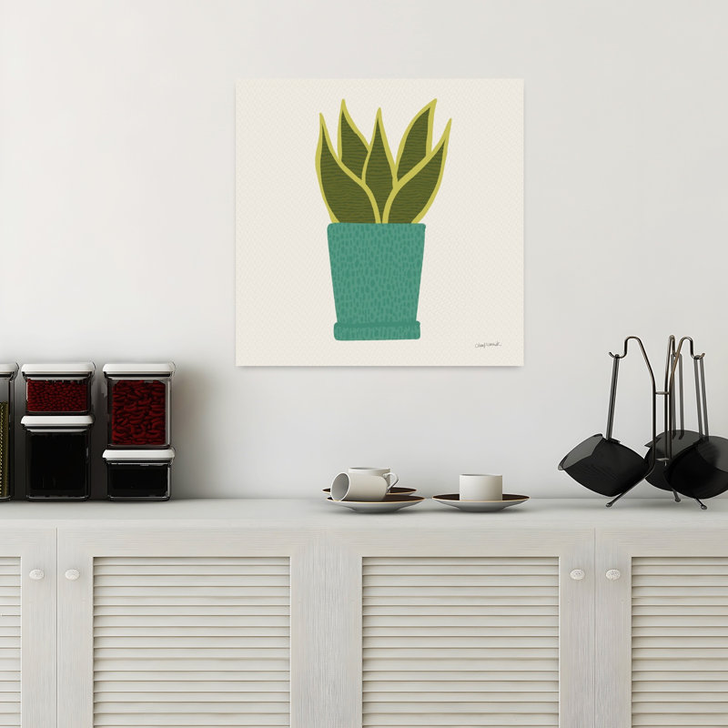 Art mural contemporain plante en pot, H 18 po x l 18 po