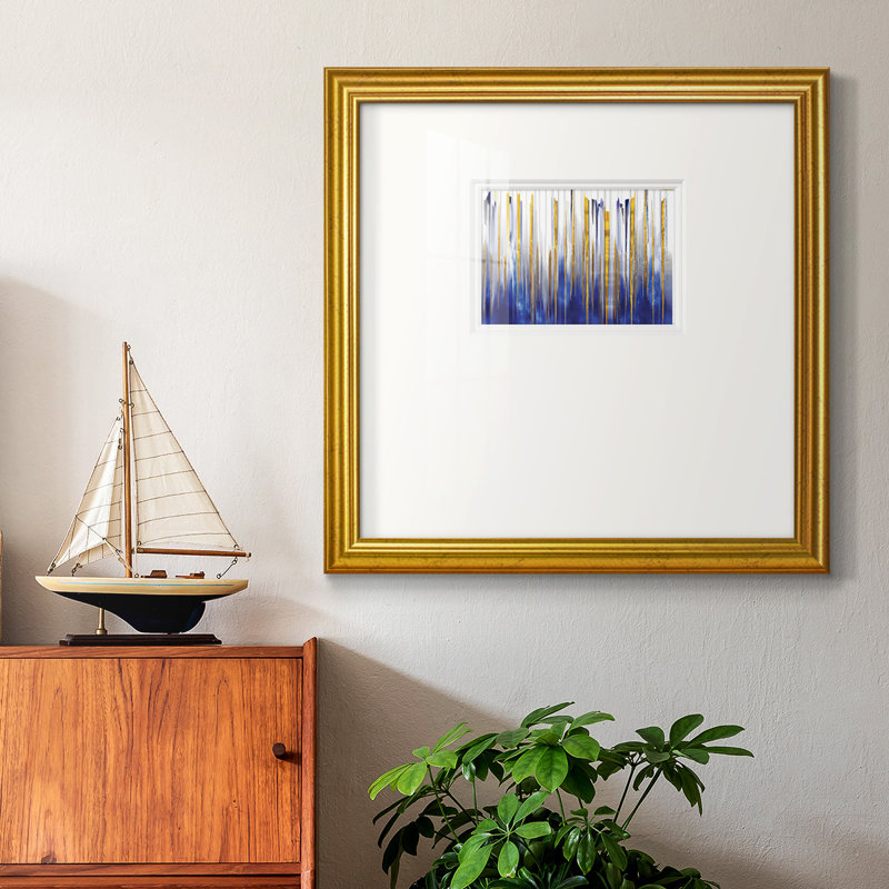 Blue And Gold Abstract V - Single Picture Frame Print, 17" H x 17" W x 1.25" D