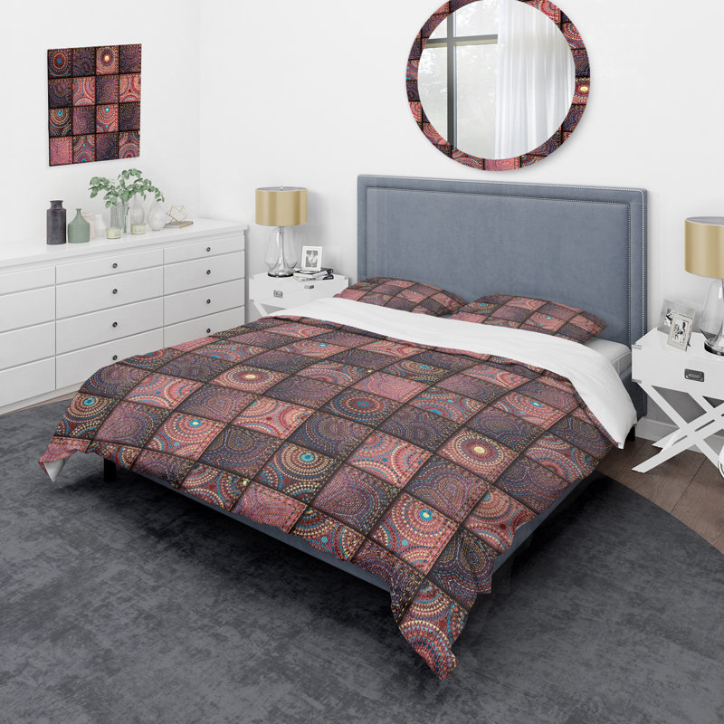 Ensemble de housse de couette à motif patchwork indien brun, Housse de couette pour très grand lit et 2 très