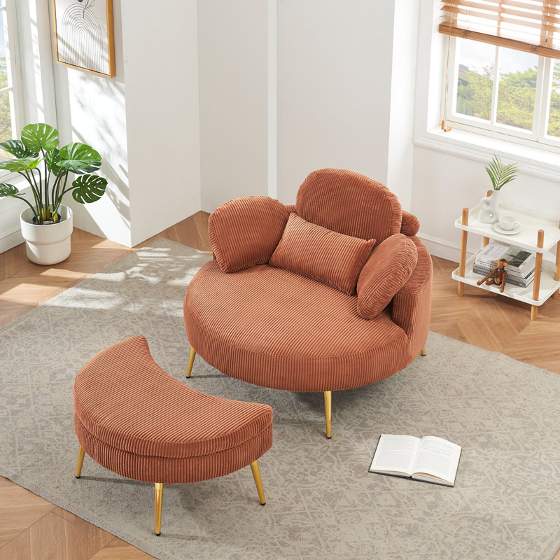 Small Sofa With Storage Ottoman, Small Sofa Bed 3 Pillows, Lazy Small Sofa Suitable For Small Space, Orange